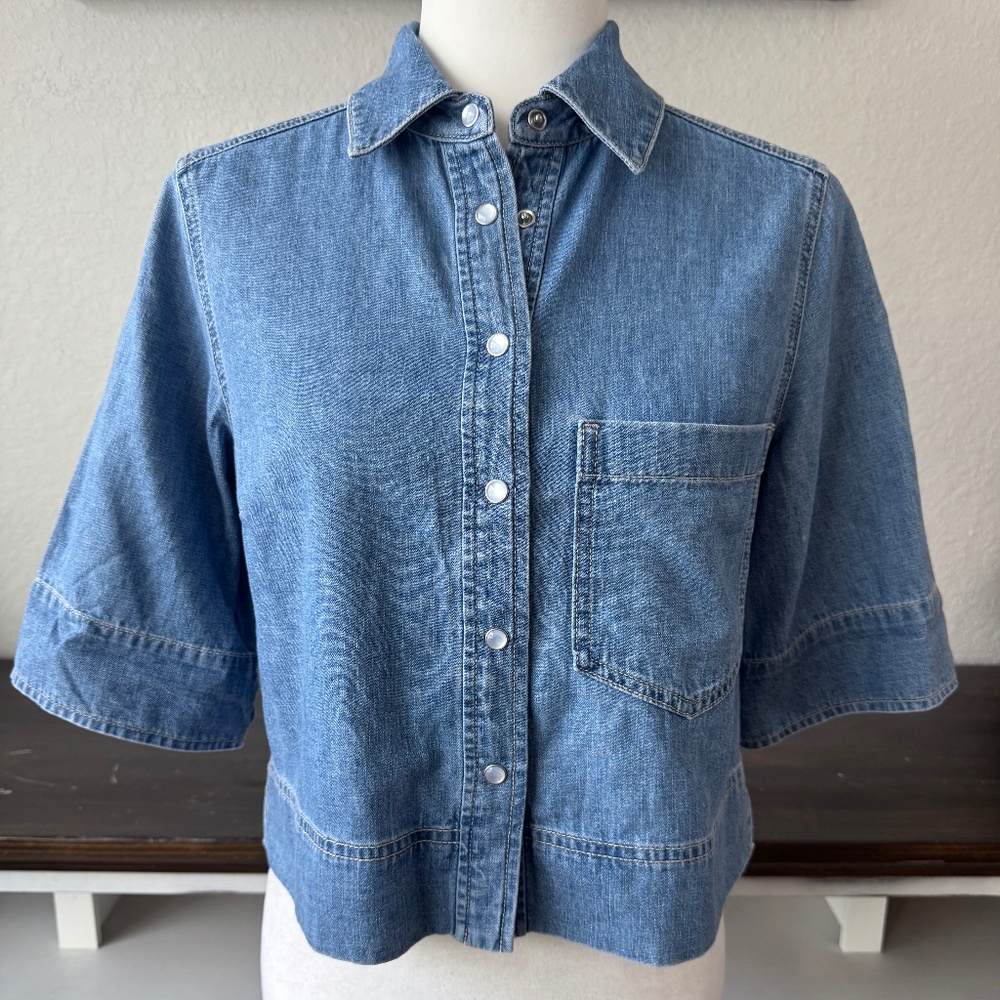 NWT Veronica Beard Spruce Denim Crop Top Amethyst Frost Women's Size 0 T - Picture 2 of 13